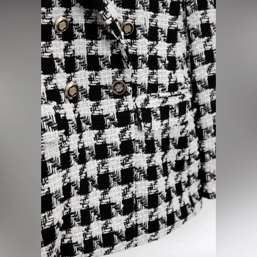 Zara Houndstooth Double Breasted Blazer with Detailed Buttons Size Small - Picture 6 of 10